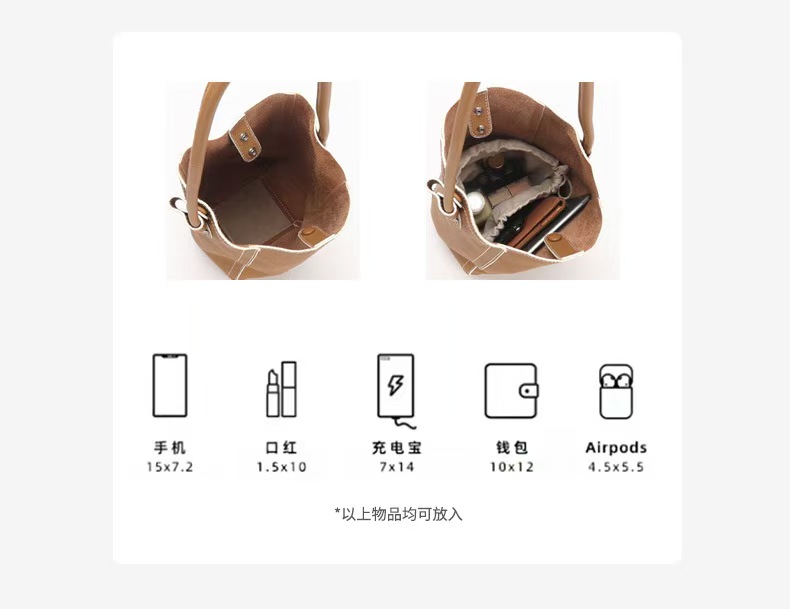 Top-Grain Full-Grain Cowhide Shoulder leather Toast Bucket Bag genuine leather women's shoulder bag