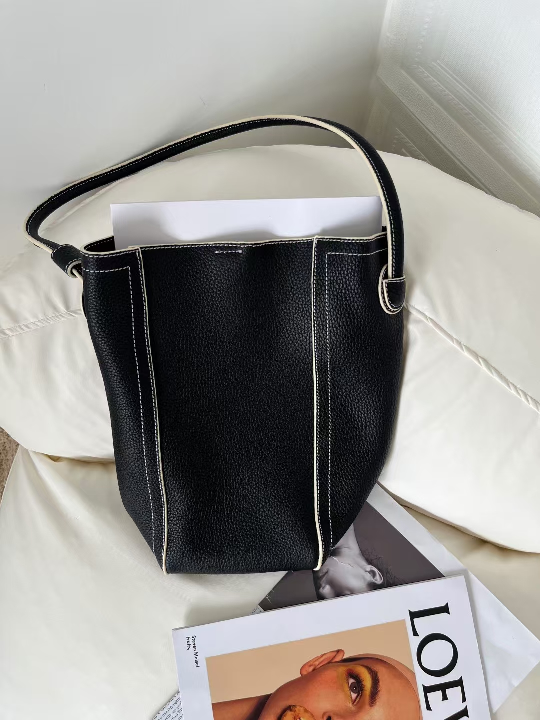 Top-Grain Full-Grain Cowhide Shoulder leather Toast Bucket Bag genuine leather women's shoulder bag