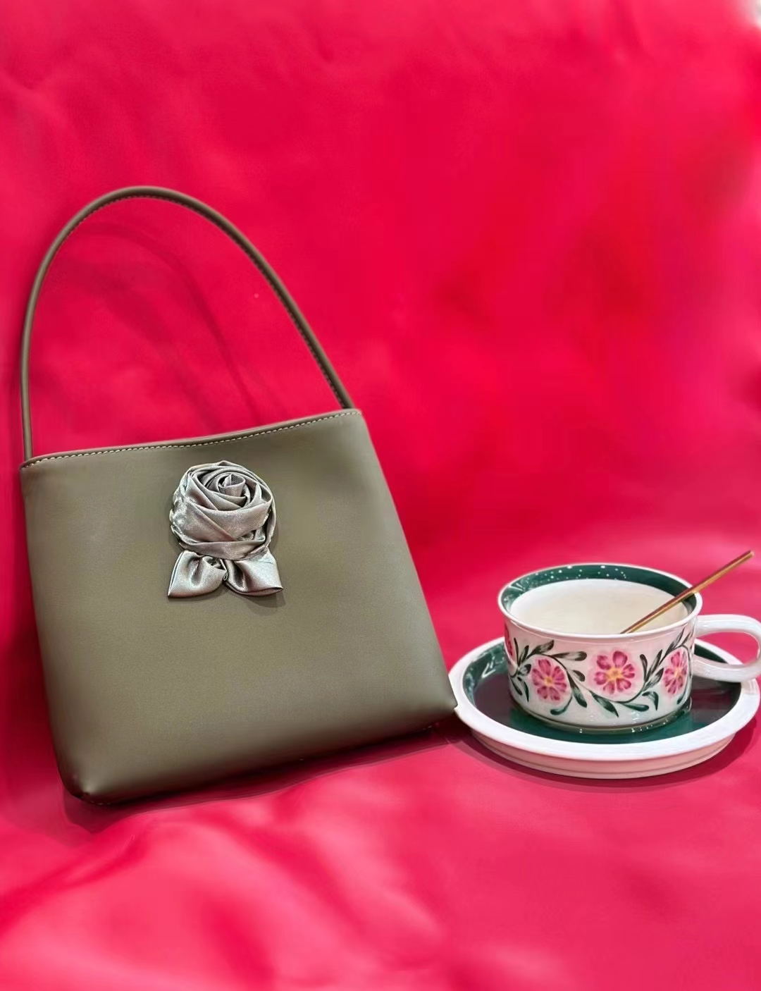 Silk-Textured Cowhide 3D Floral Vintage Handbag Vintage Chinese national style Bag Embroidered Bag