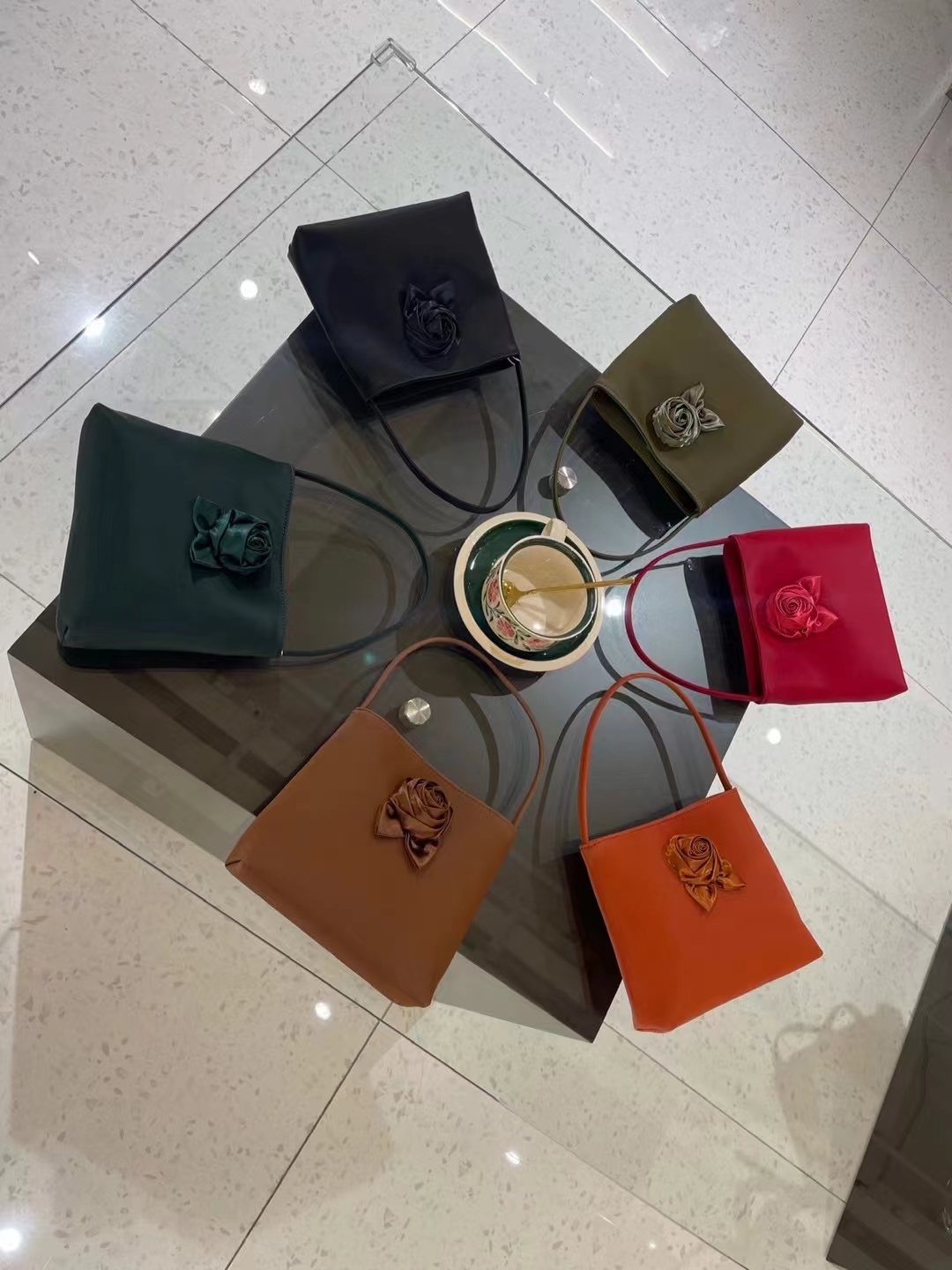 Silk-Textured Cowhide 3D Floral Vintage Handbag Vintage Chinese national style Bag Embroidered Bag