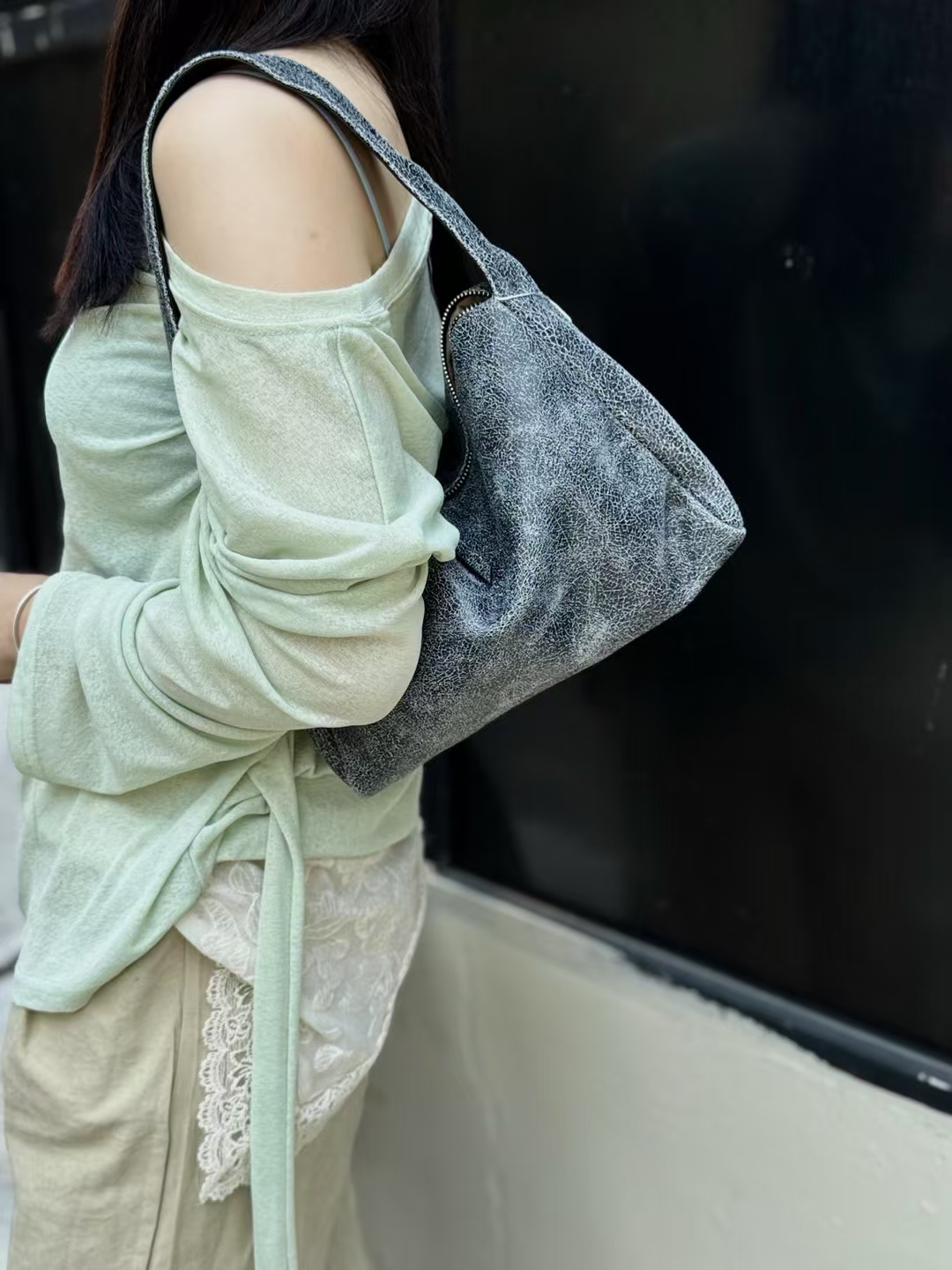 Top-Grain Cracked Cowhide genuine leather women's Vintage Bag Shoulder Bag