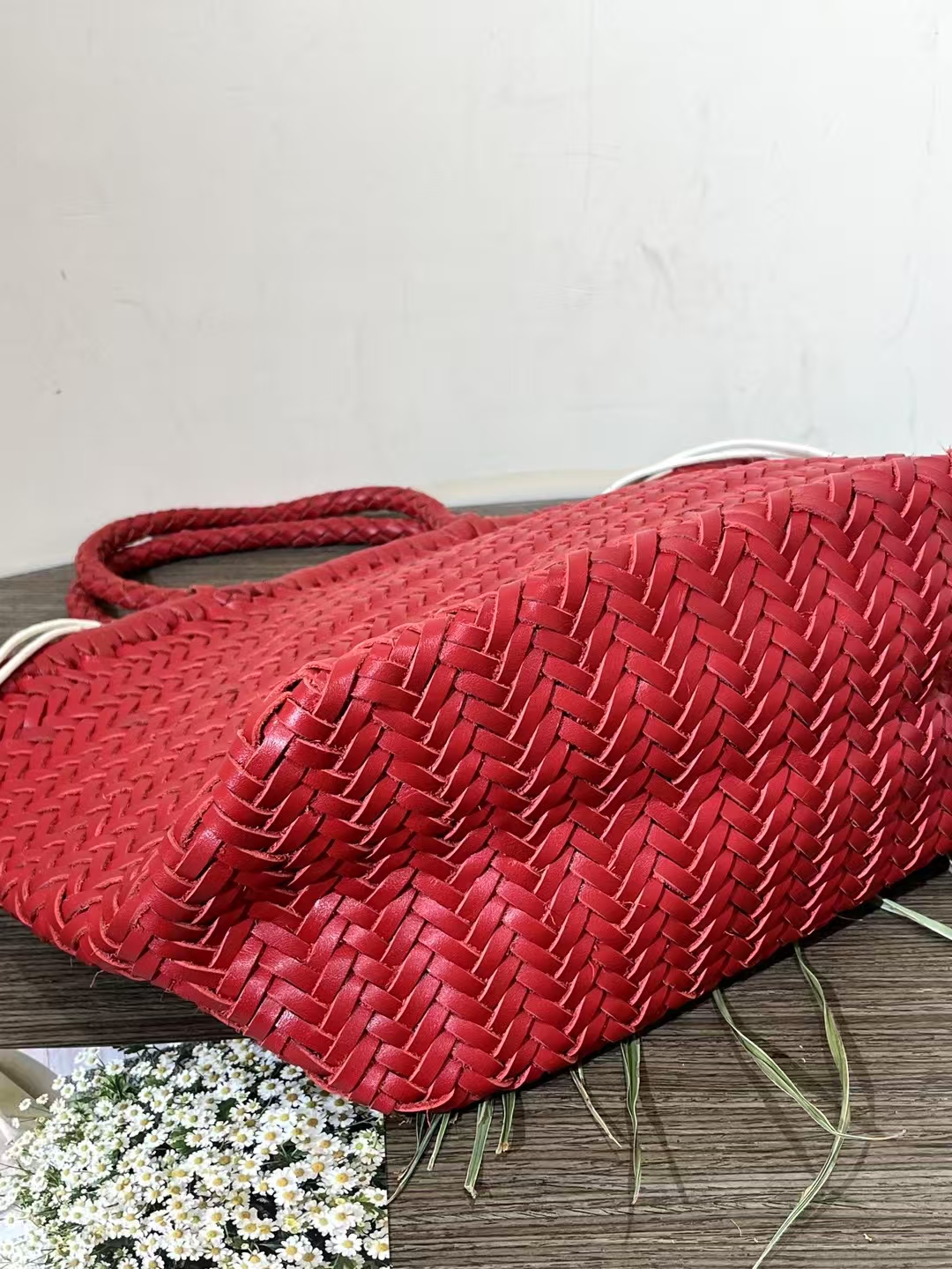 Top-Grain Cowhide Fully Handwoven Basket Tote Bag large capacity genuine leather handbag shoulder bag