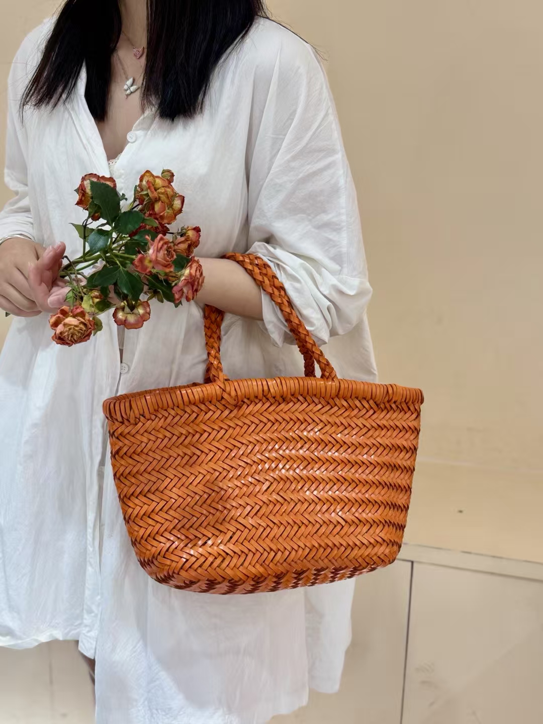Top-Grain Cowhide Fully Handwoven Basket Tote Bag large capacity genuine leather handbag shoulder bag