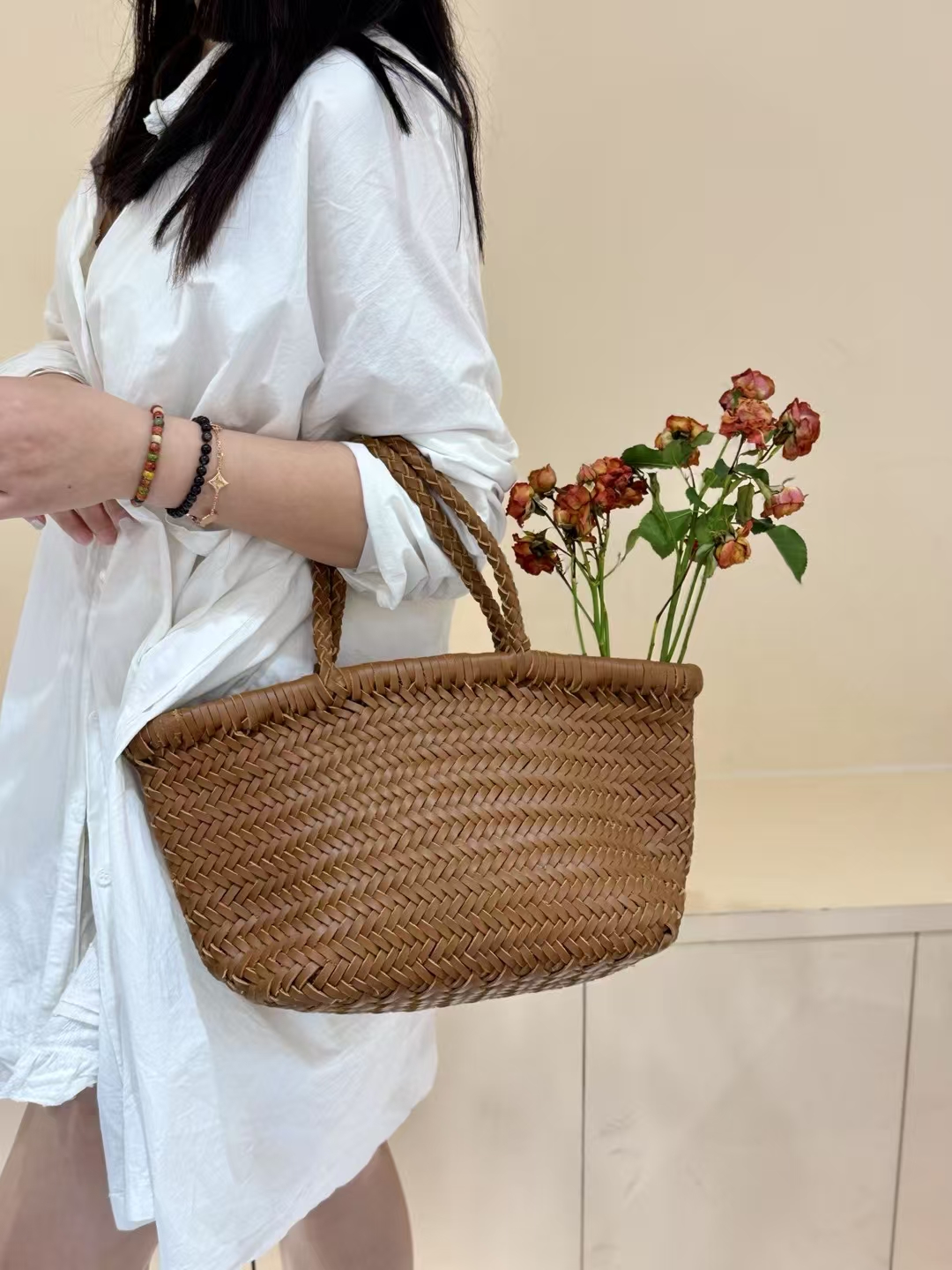 Top-Grain Cowhide Fully Handwoven Basket Tote Bag large capacity genuine leather handbag shoulder bag
