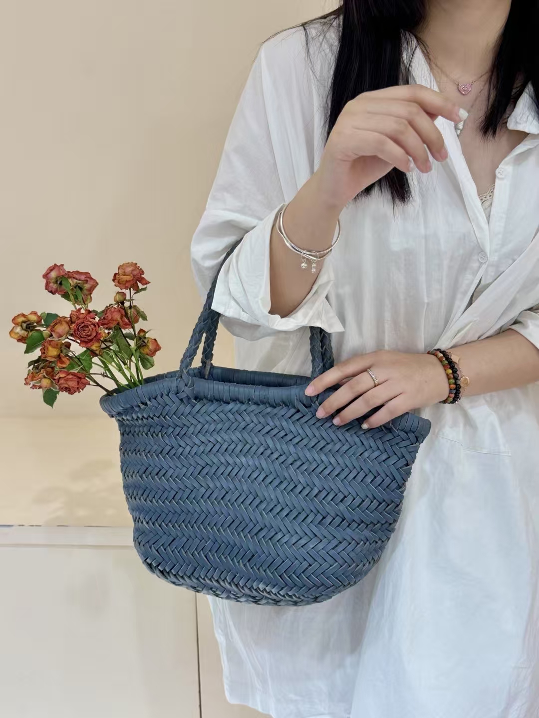 Top-Grain Cowhide Fully Handwoven Basket Tote Bag large capacity genuine leather handbag shoulder bag