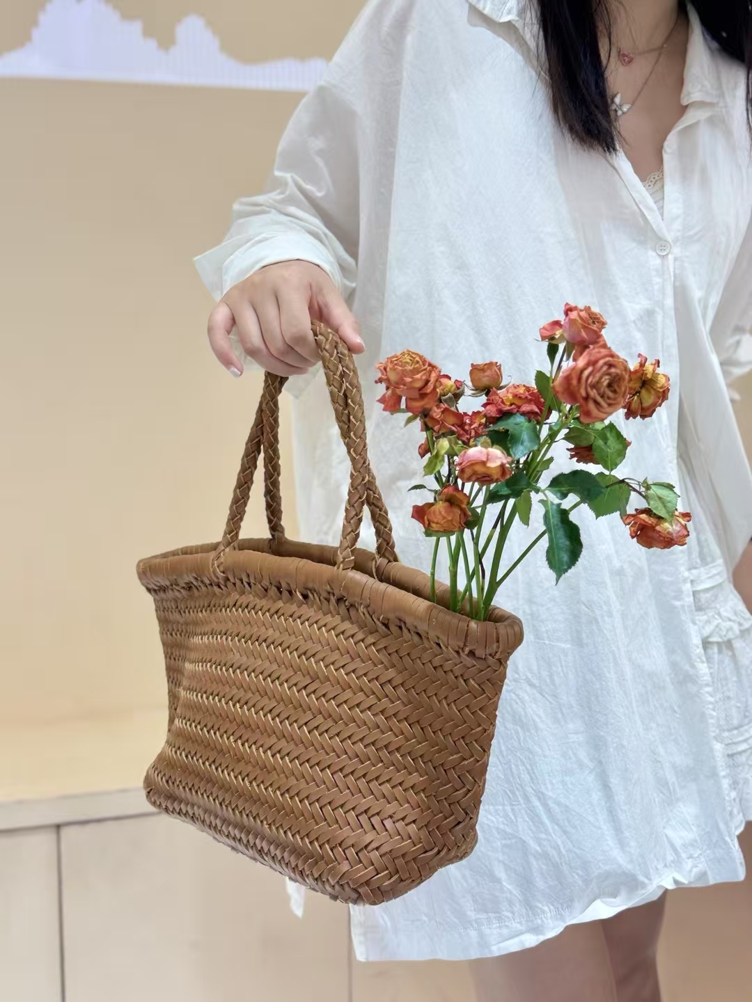 Top-Grain Cowhide Fully Handwoven Basket Tote Bag large capacity genuine leather handbag shoulder bag