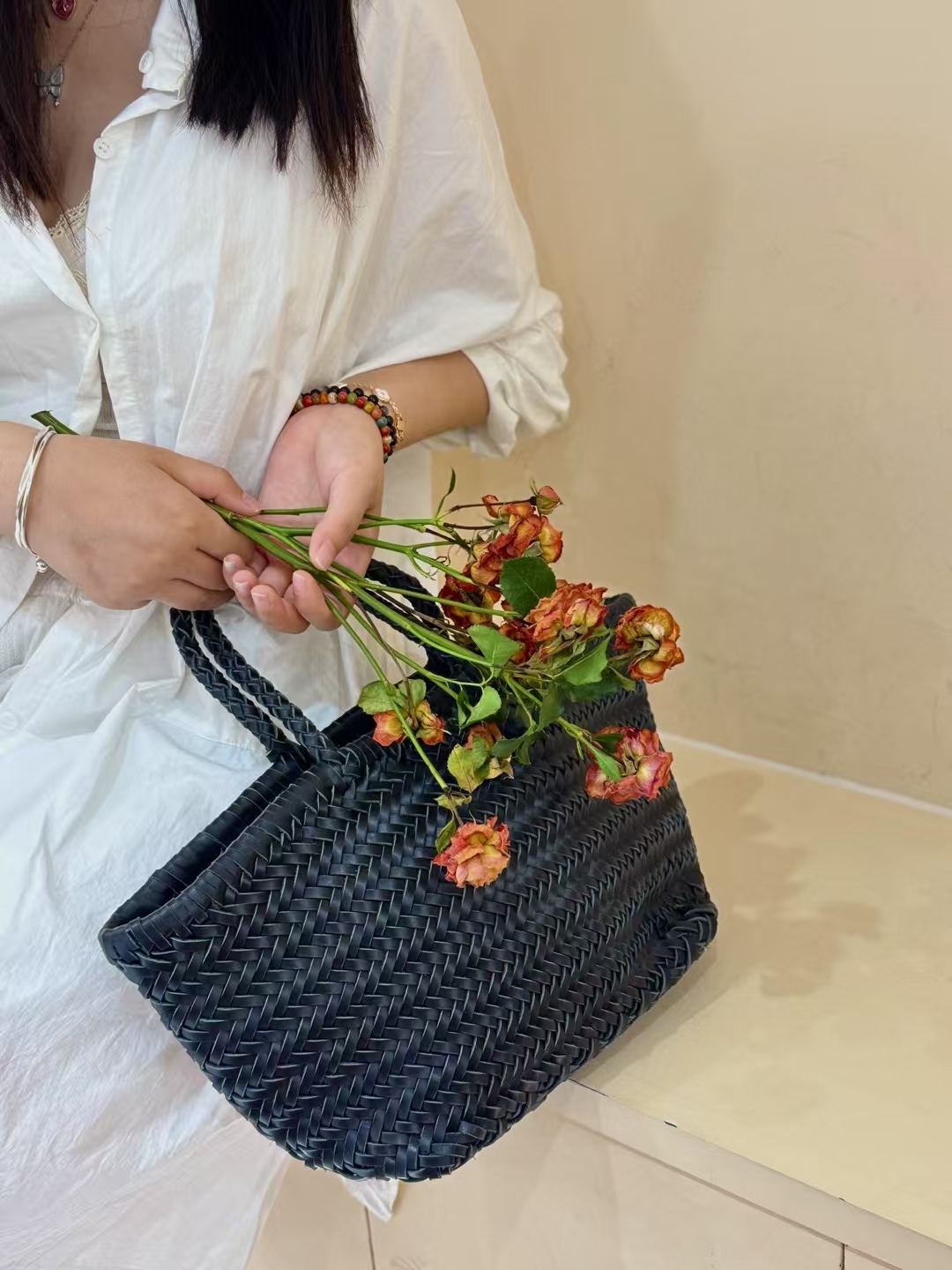 Top-Grain Cowhide Fully Handwoven Basket Tote Bag large capacity genuine leather handbag shoulder bag