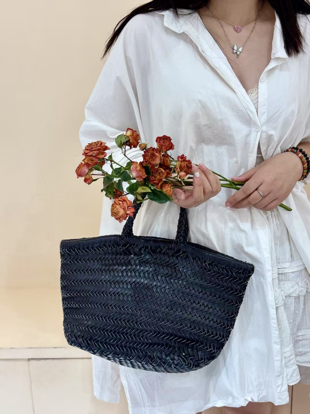 Top-Grain Cowhide Fully Handwoven Basket Tote Bag large capacity genuine leather handbag shoulder bag