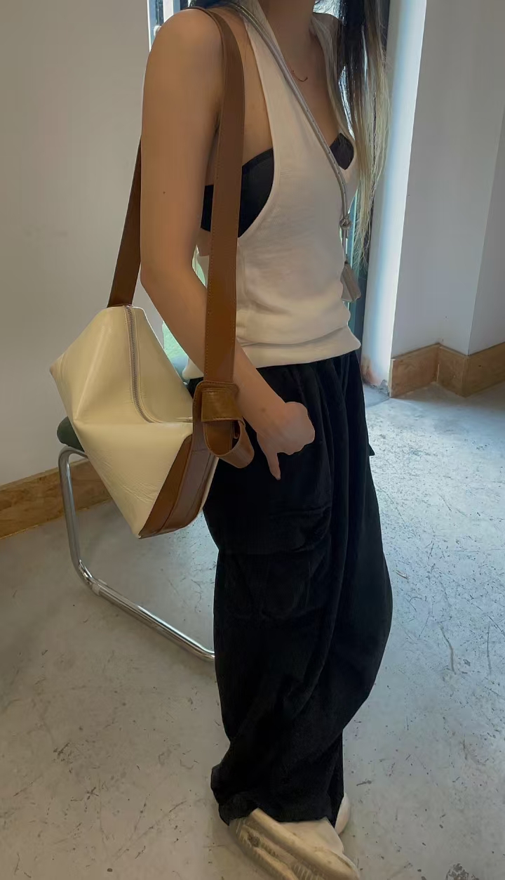 Top-grain Oil-Waxed Cowhide Color-Blocking Pillow Bag genuine leather shoulder bag cross body bag