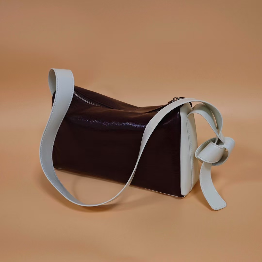 Top-grain Oil-Waxed Cowhide Color-Blocking Pillow Bag genuine leather shoulder bag cross body bag