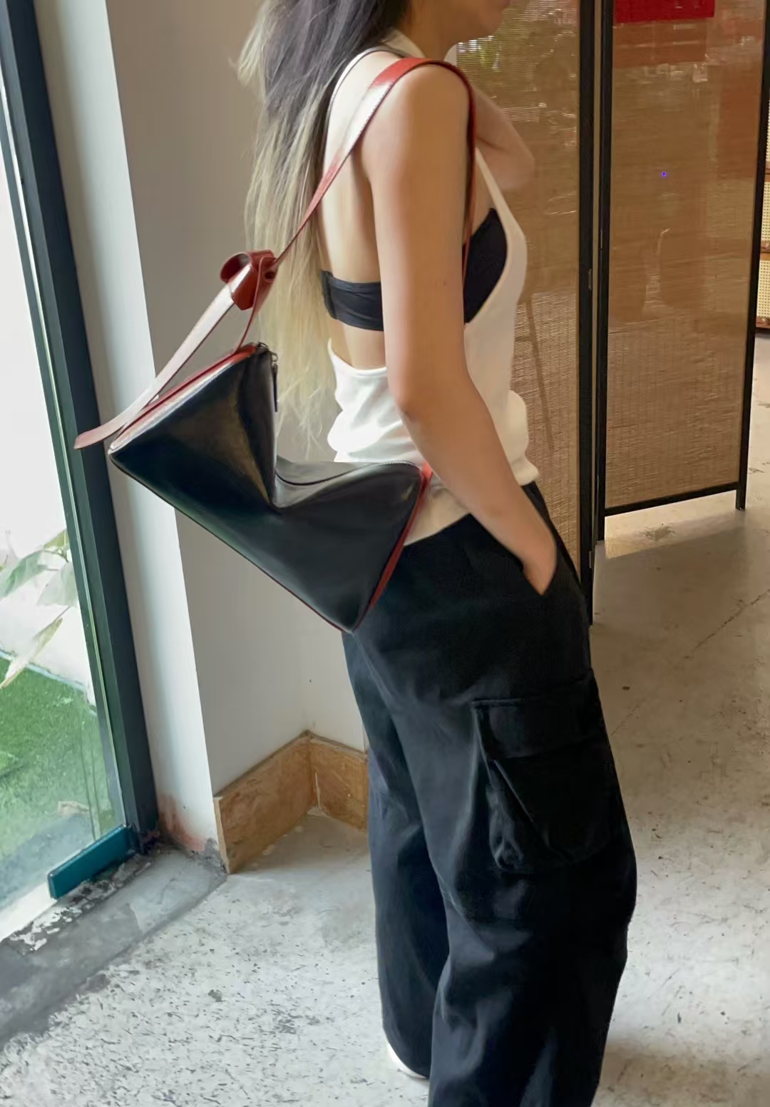 Top-grain Oil-Waxed Cowhide Color-Blocking Pillow Bag genuine leather shoulder bag cross body bag