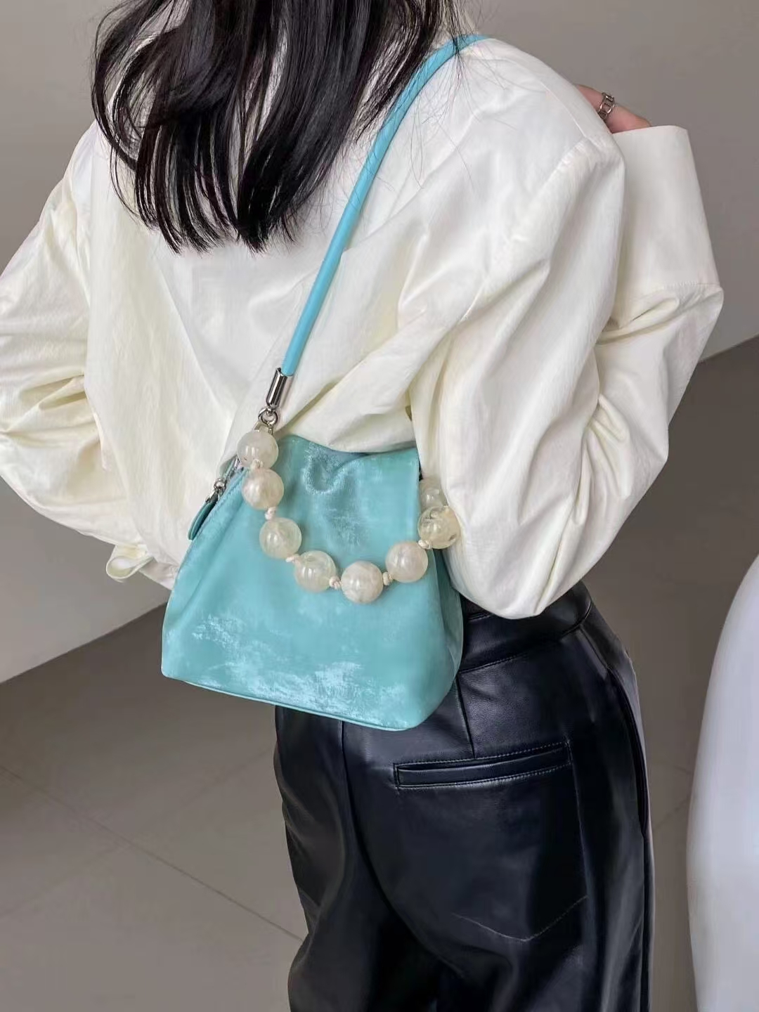 Velvet-Satin Cowhide Cloud Bag genuine leather Vintage Bag Mini Shoulder Bag for Women evening bag