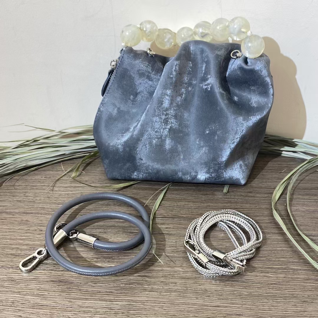 Velvet-Satin Cowhide Cloud Bag genuine leather Vintage Bag Mini Shoulder Bag for Women evening bag