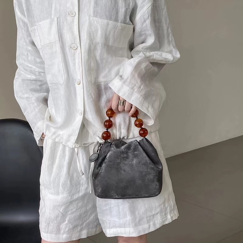 Velvet-Satin Cowhide Cloud Bag genuine leather Vintage Bag Mini Shoulder Bag for Women evening bag