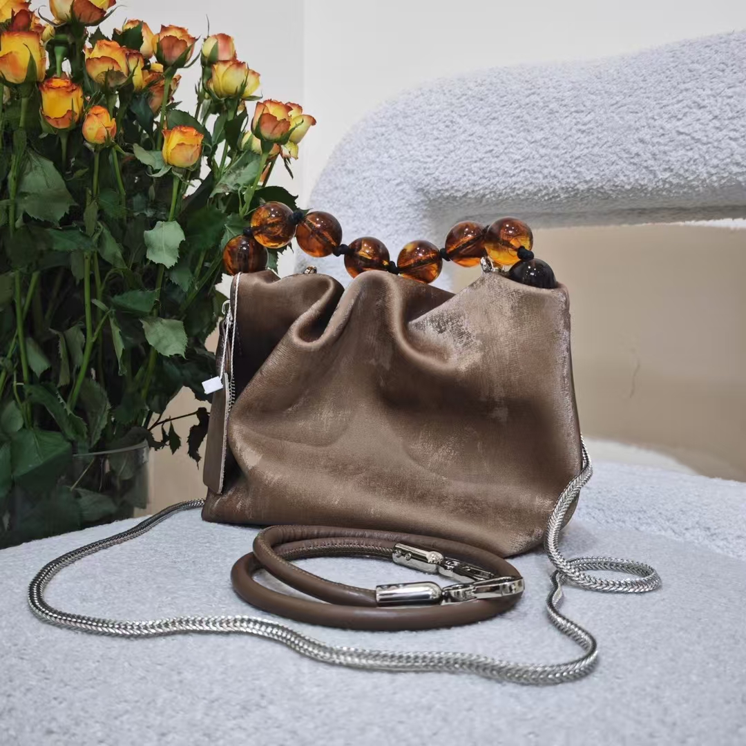 Velvet-Satin Cowhide Cloud Bag genuine leather Vintage Bag Mini Shoulder Bag for Women evening bag
