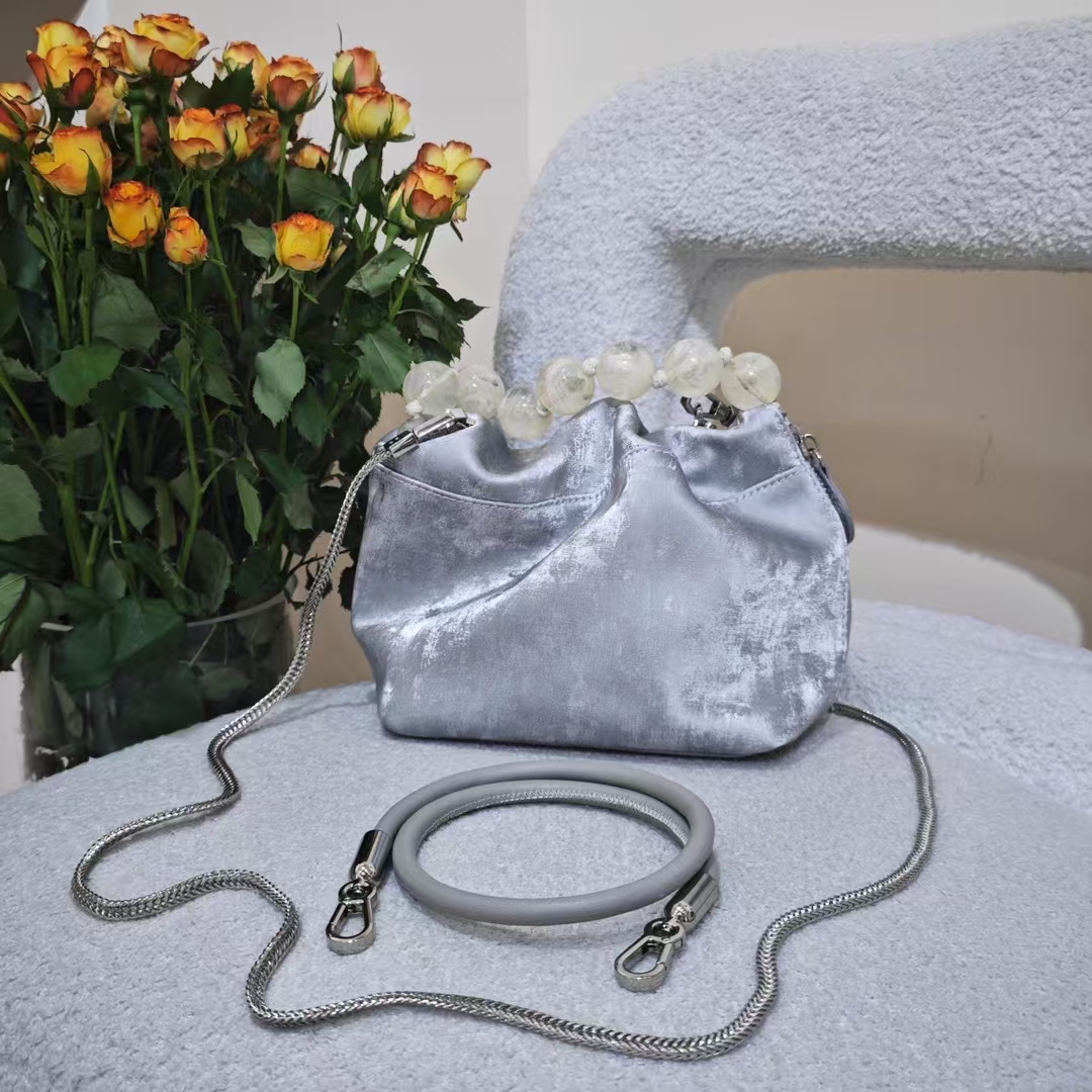 Velvet-Satin Cowhide Cloud Bag genuine leather Vintage Bag Mini Shoulder Bag for Women evening bag