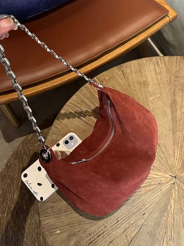 Top-Grain High-Gloss Suede Cowhide Crescent Bag (big)  Fashion Bags for Women Shoulder bag crossbody bag