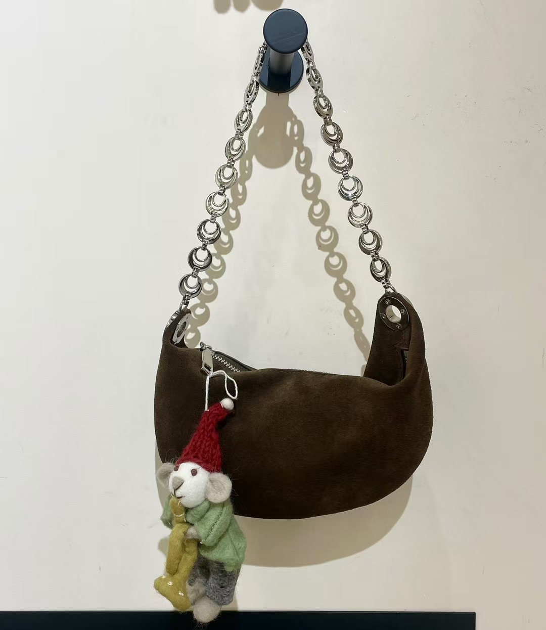 Top-Grain High-Gloss Suede Cowhide Crescent Bag （small) genuine leather women's shoulder bag