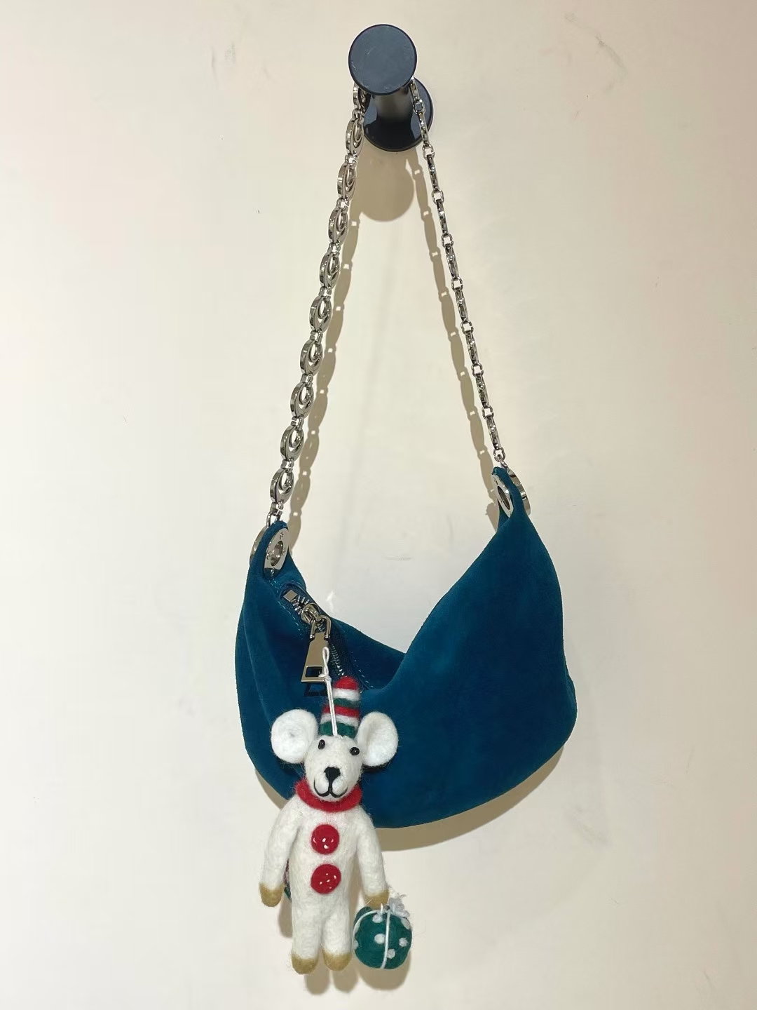 Top-Grain High-Gloss Suede Cowhide Crescent Bag （small) genuine leather women's shoulder bag