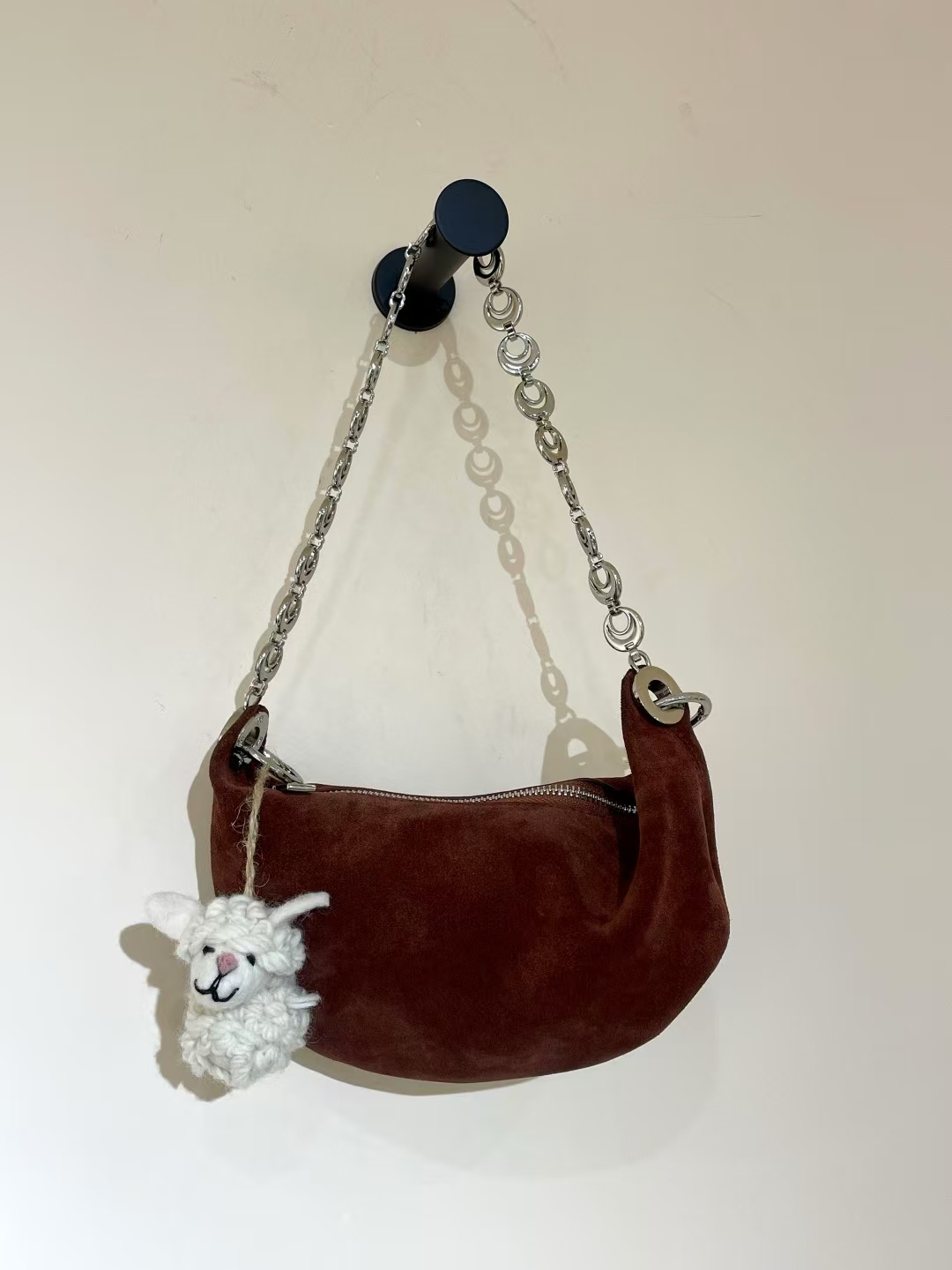 Top-Grain High-Gloss Suede Cowhide Crescent Bag （small) genuine leather women's shoulder bag