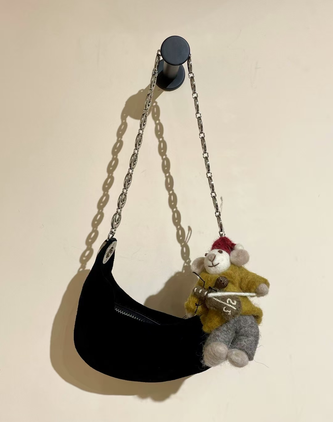 Top-Grain High-Gloss Suede Cowhide Crescent Bag （small) genuine leather women's shoulder bag