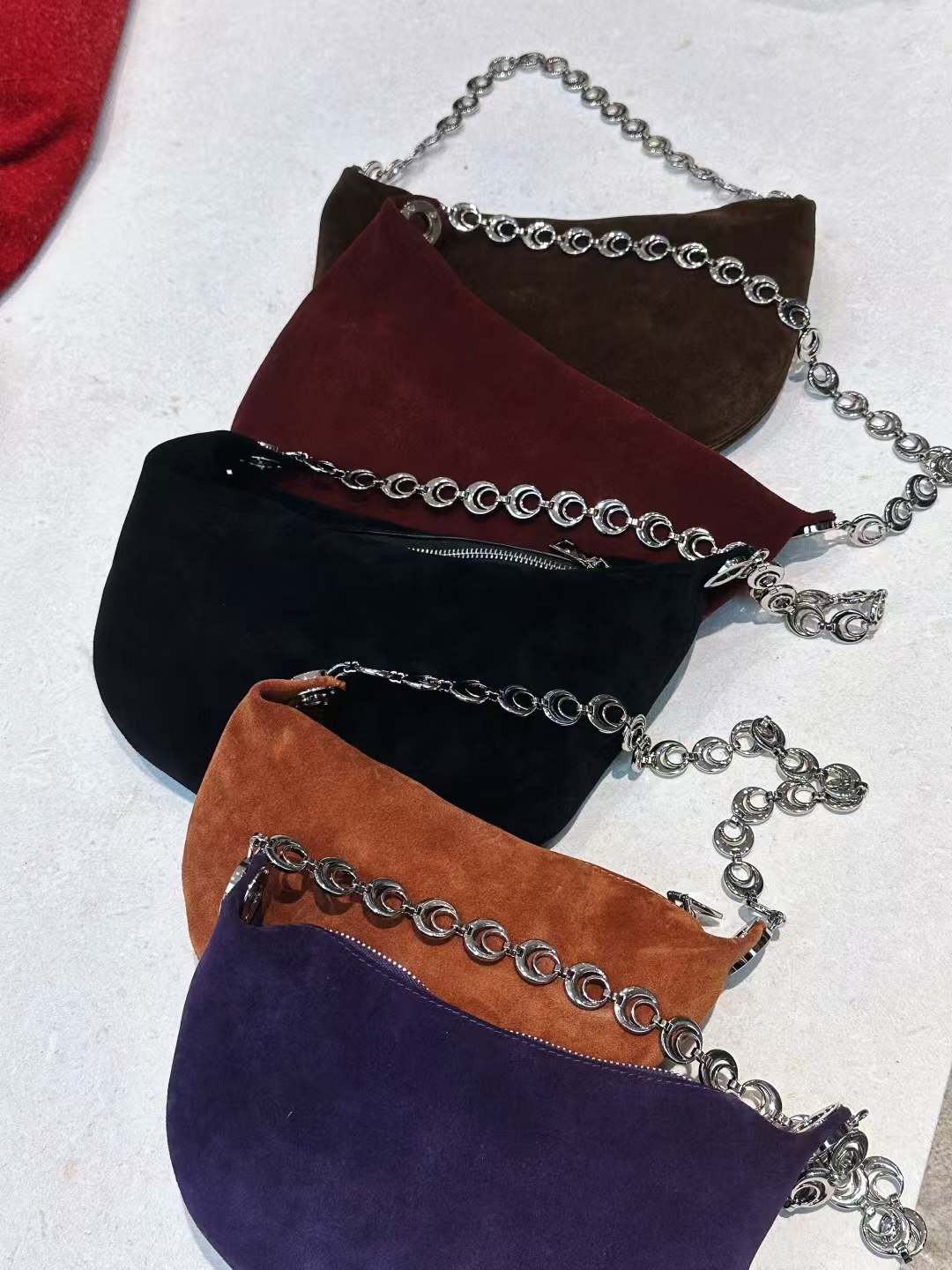 Top-Grain High-Gloss Suede Cowhide Crescent Bag （small) genuine leather women's shoulder bag