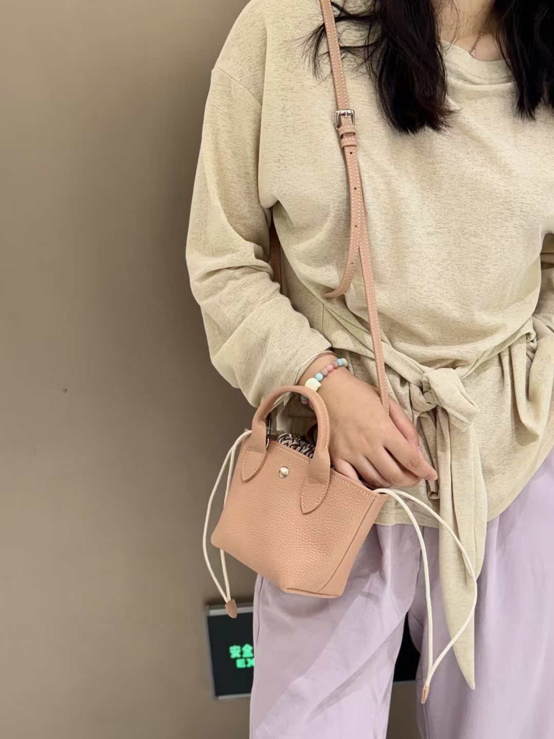 Full-Grain Top-Grain Cowhide with Striped Canvas Bag genuine leather mini shoulder crossbody bag handbag