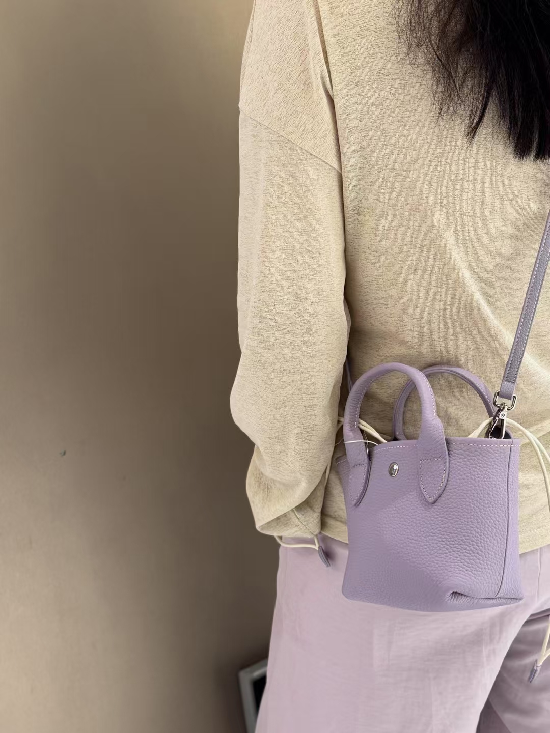 Full-Grain Top-Grain Cowhide with Striped Canvas Bag genuine leather mini shoulder crossbody bag handbag