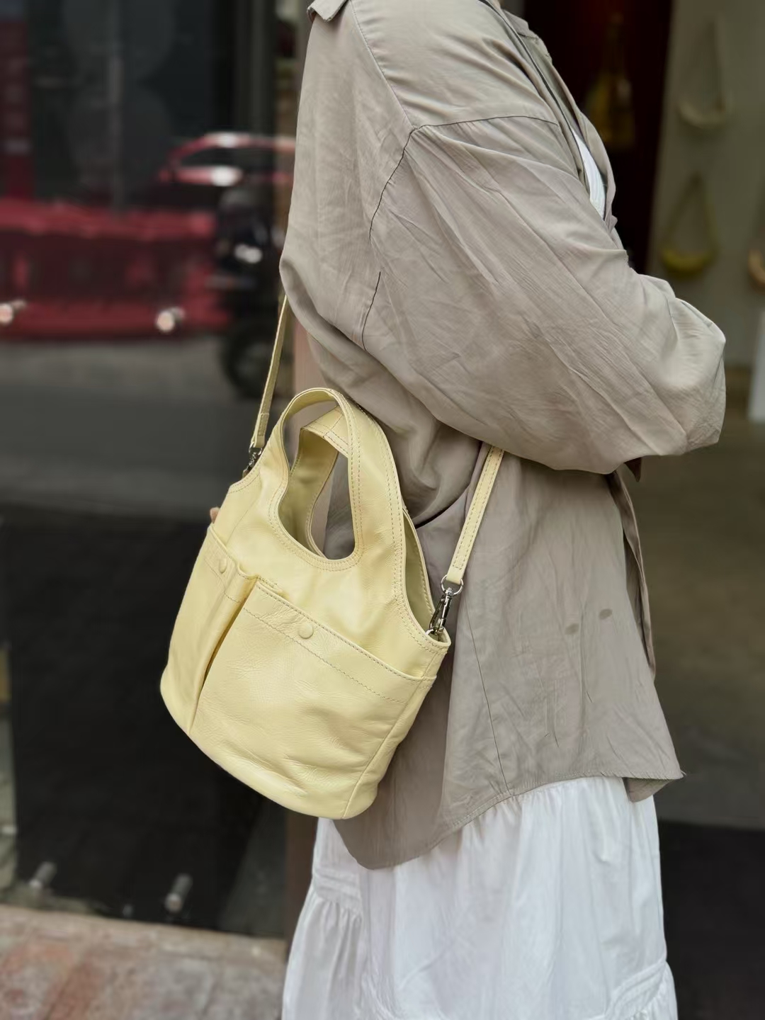 Top-Grain Oil-Waxed Cowhide Pocket genuine leather handbag Tote bag Crossbody Bag shoulder bag