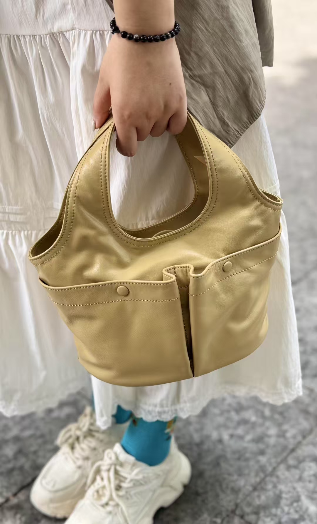 Top-Grain Oil-Waxed Cowhide Pocket genuine leather handbag Tote bag Crossbody Bag shoulder bag