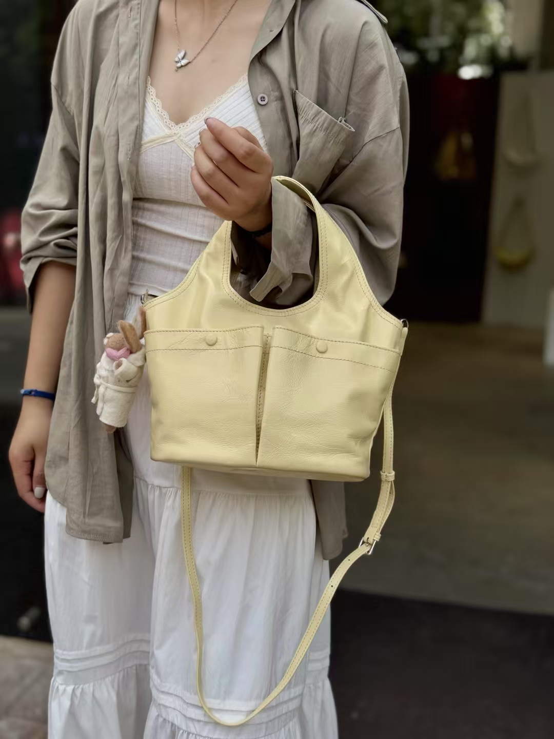Top-Grain Oil-Waxed Cowhide Pocket genuine leather handbag Tote bag Crossbody Bag shoulder bag
