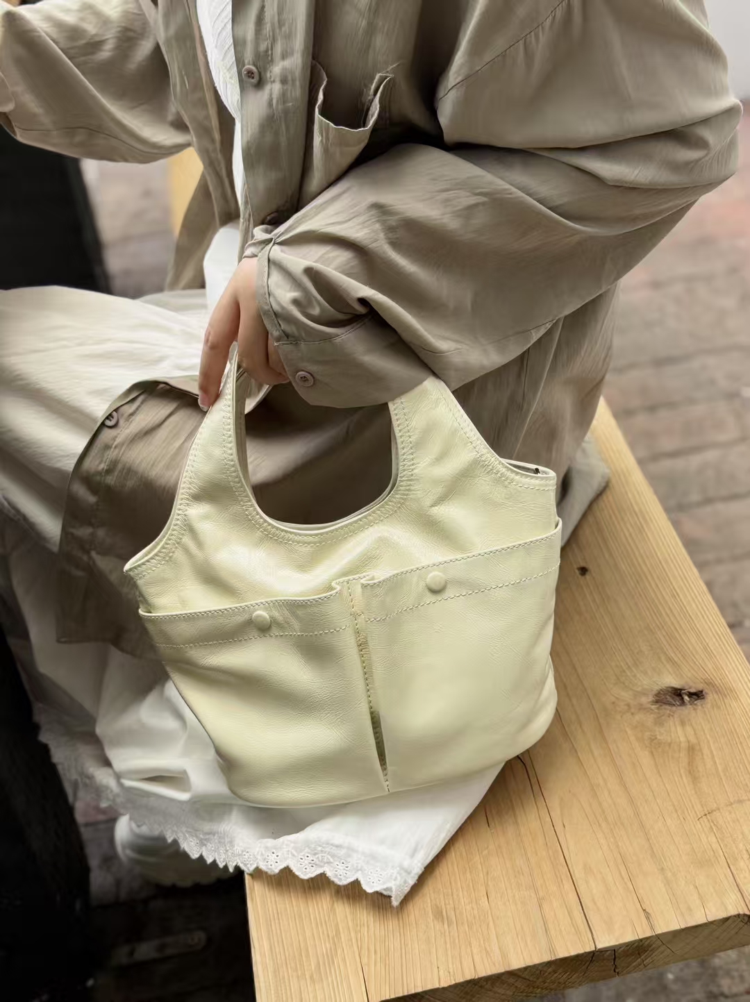 Top-Grain Oil-Waxed Cowhide Pocket genuine leather handbag Tote bag Crossbody Bag shoulder bag