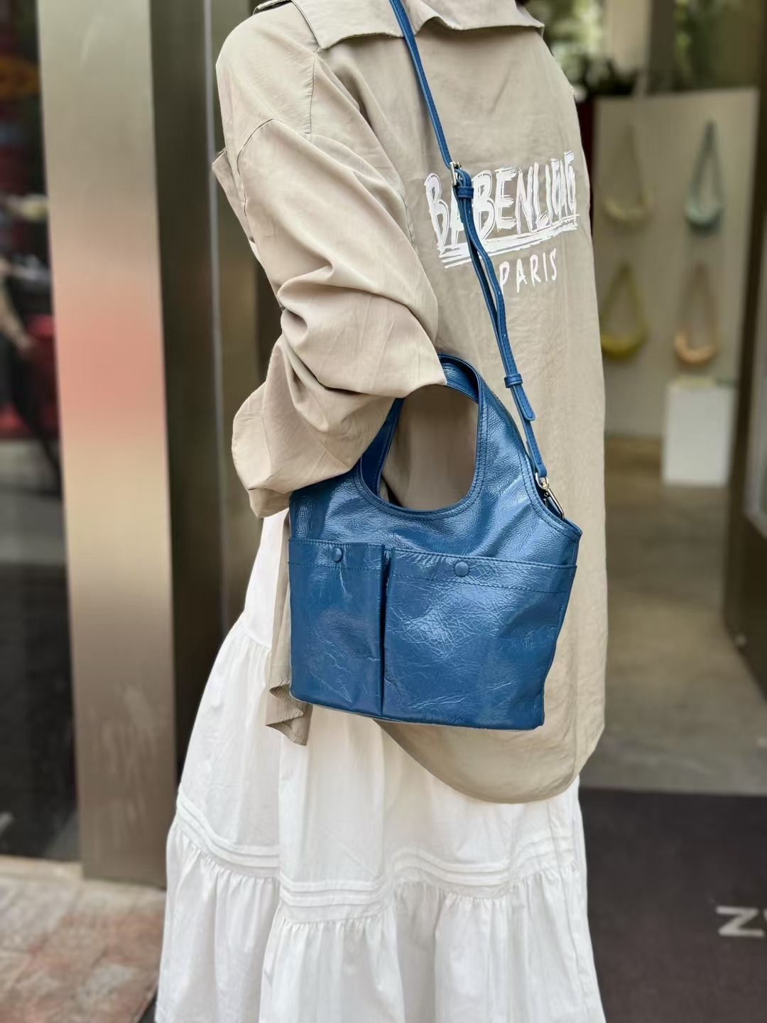 Top-Grain Oil-Waxed Cowhide Pocket genuine leather handbag Tote bag Crossbody Bag shoulder bag