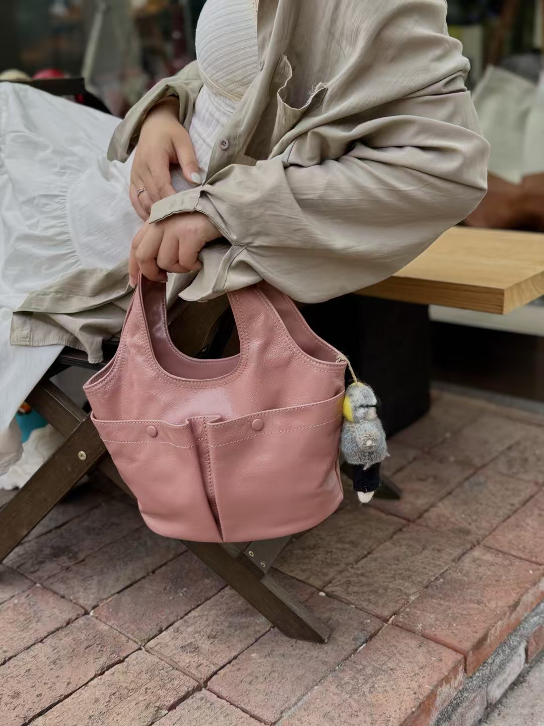 Top-Grain Oil-Waxed Cowhide Pocket genuine leather handbag Tote bag Crossbody Bag shoulder bag