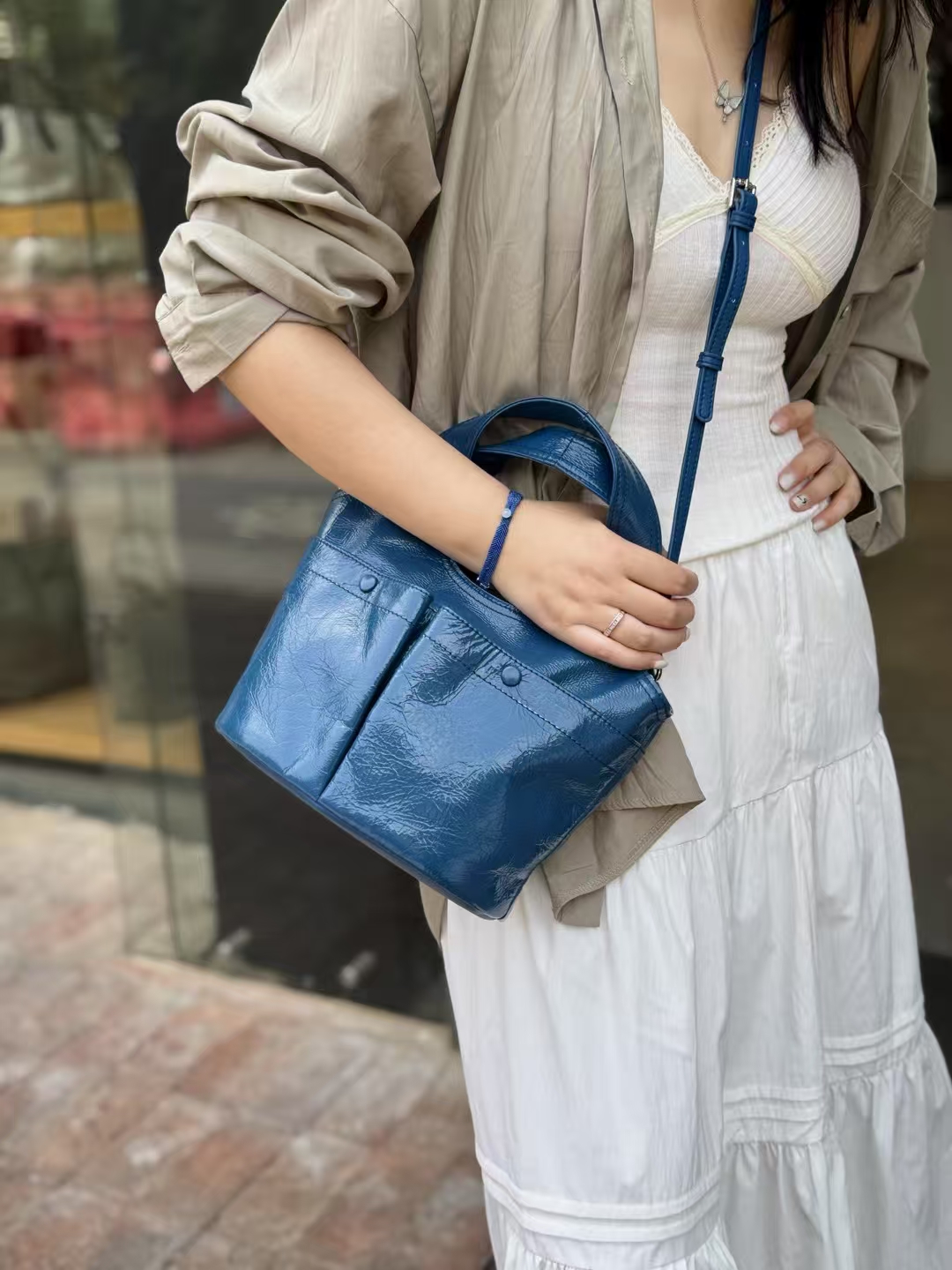 Top-Grain Oil-Waxed Cowhide Pocket genuine leather handbag Tote bag Crossbody Bag shoulder bag