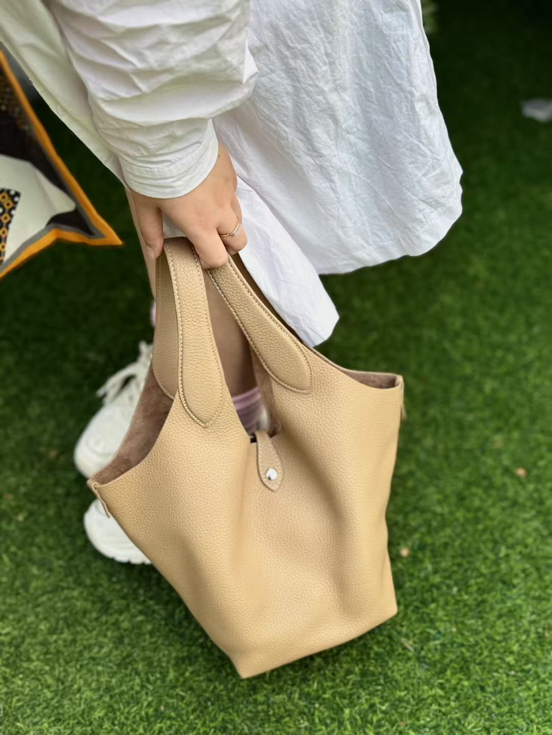 Top-Grain Cowhide Basket Tote Bag (with Inner Pouch) large capacity genuine leather handbag