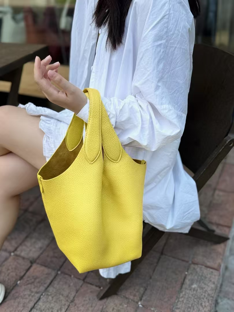 Top-Grain Cowhide Basket Tote Bag (with Inner Pouch) large capacity genuine leather handbag