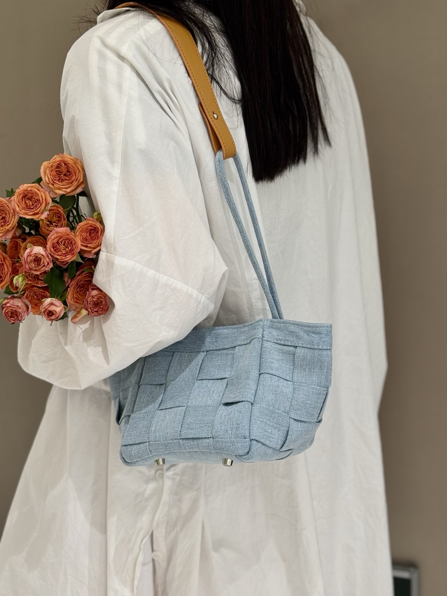 Denim Canvas Woven Basket Tote Bag women's fashion handbag crossbody bag shoulder bag