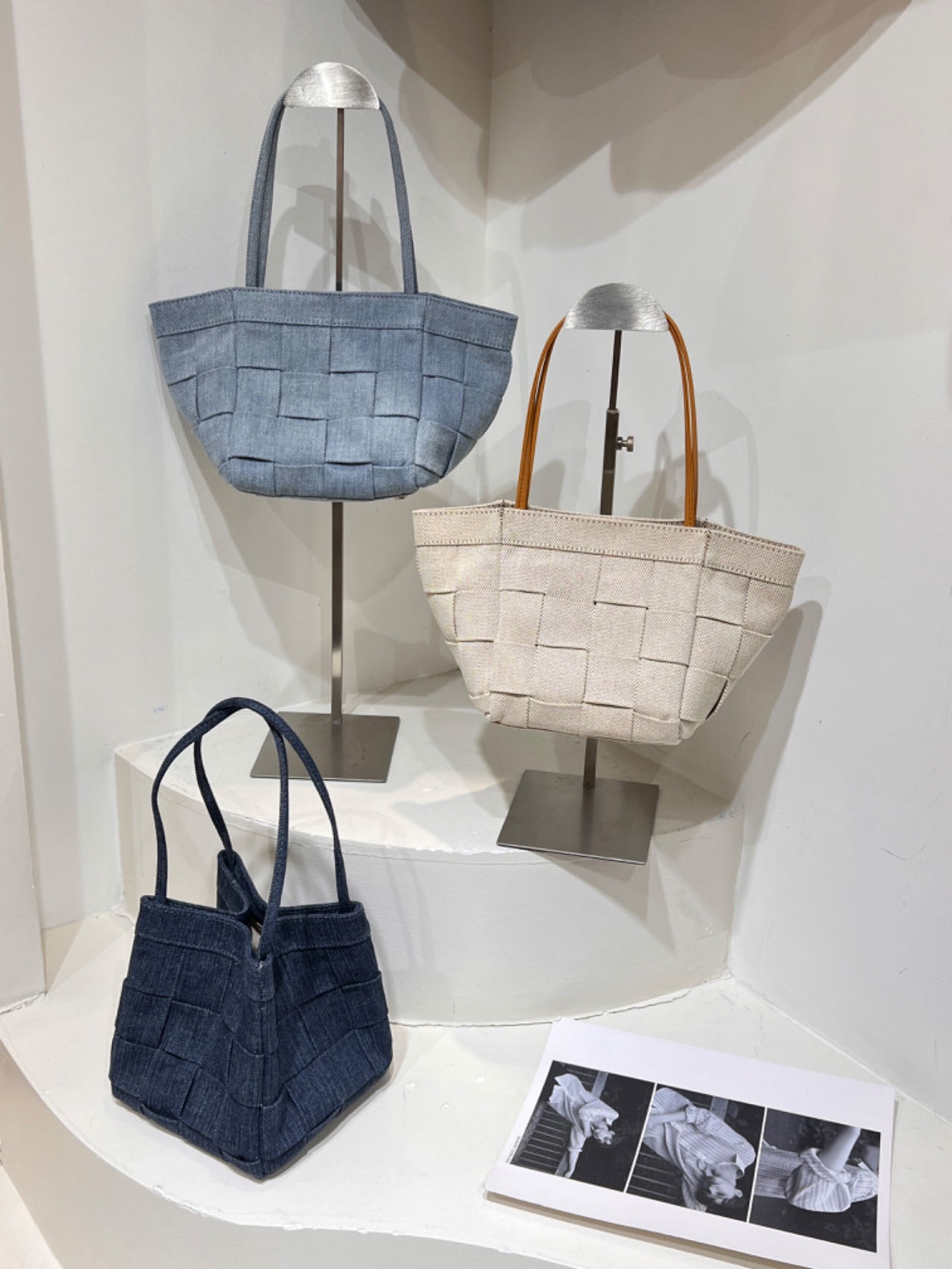 Denim Canvas Woven Basket Tote Bag women's fashion handbag crossbody bag shoulder bag