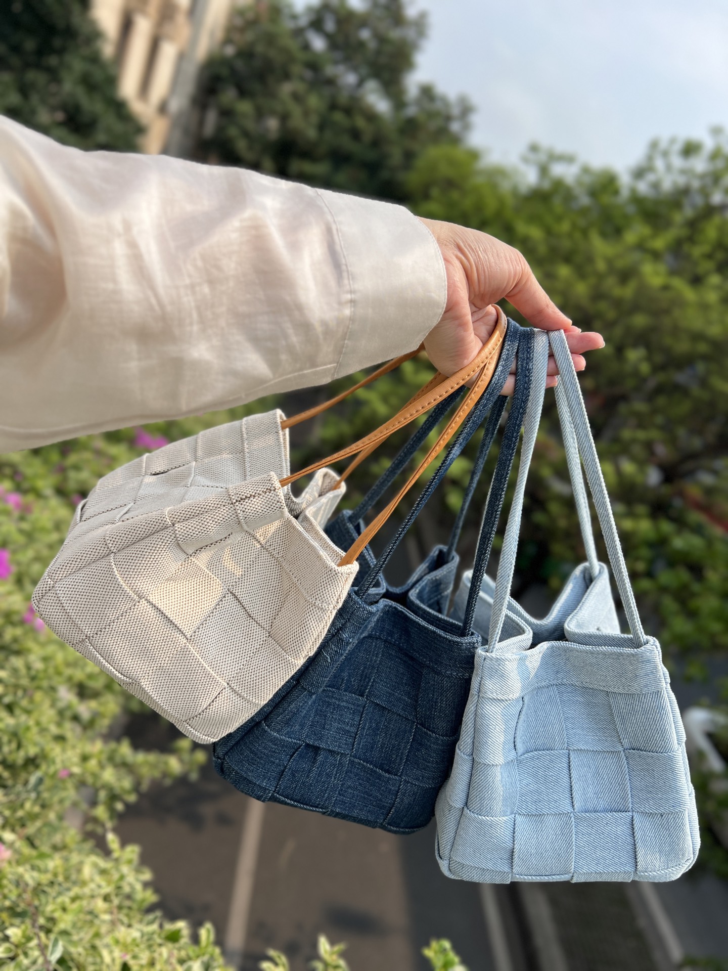 Denim Canvas Woven Basket Tote Bag women's fashion handbag crossbody bag shoulder bag