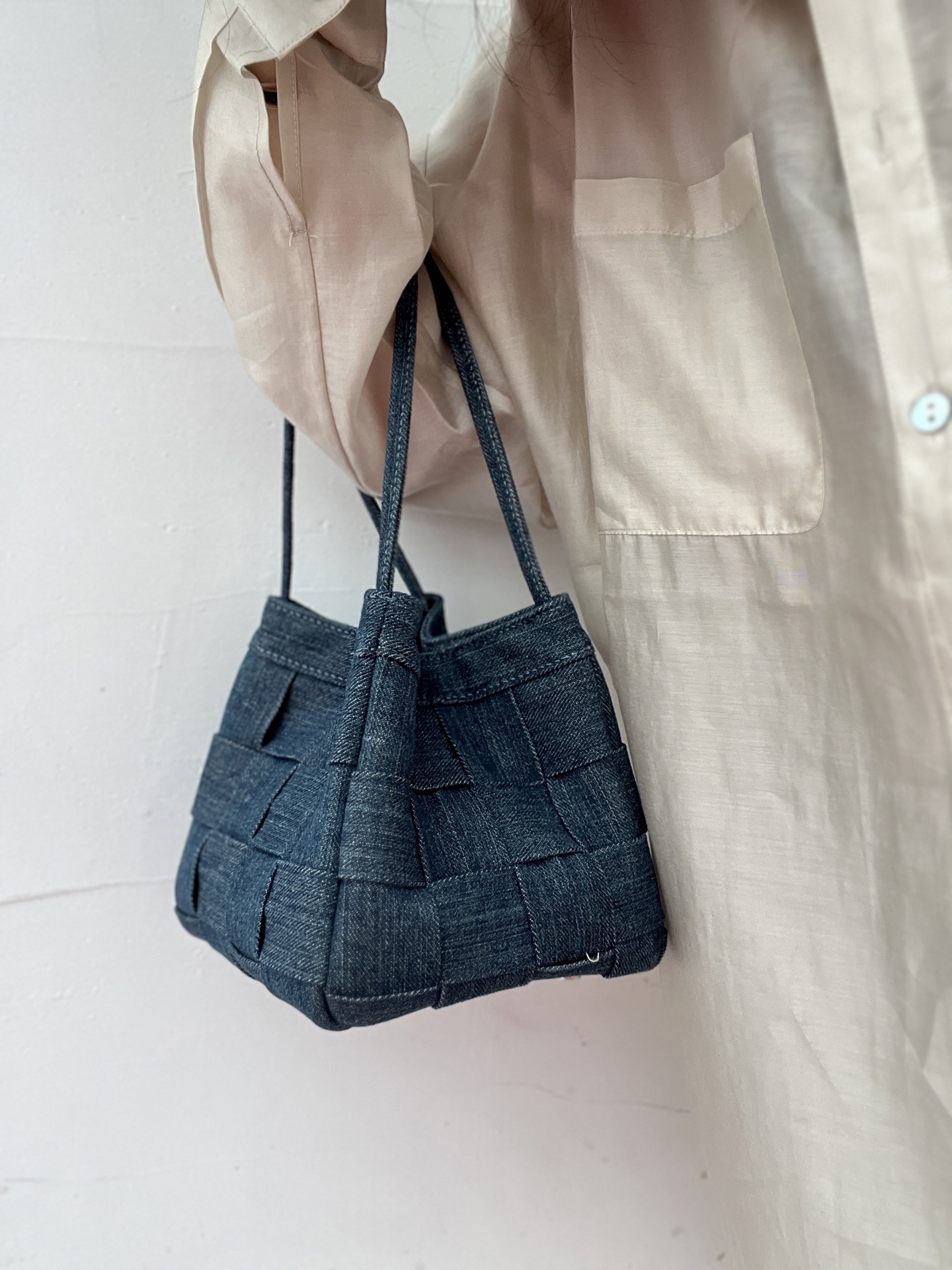 Denim Canvas Woven Basket Tote Bag women's fashion handbag crossbody bag shoulder bag