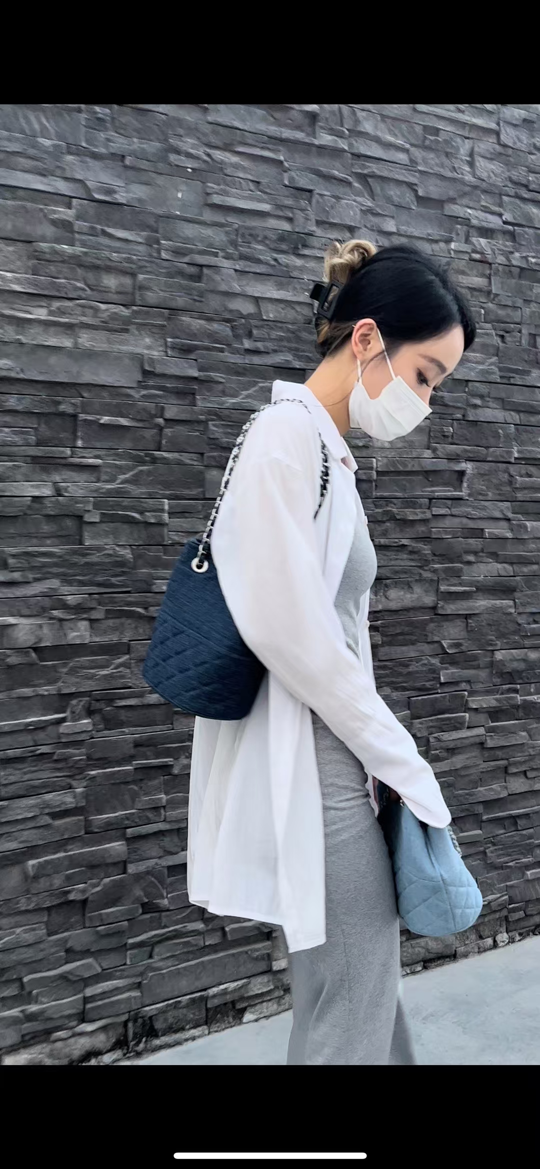 Canvas Denim Chanel-Inspired Diamond Lattice Chain Bucket Bag women's fashion  shoulder crossbody bag