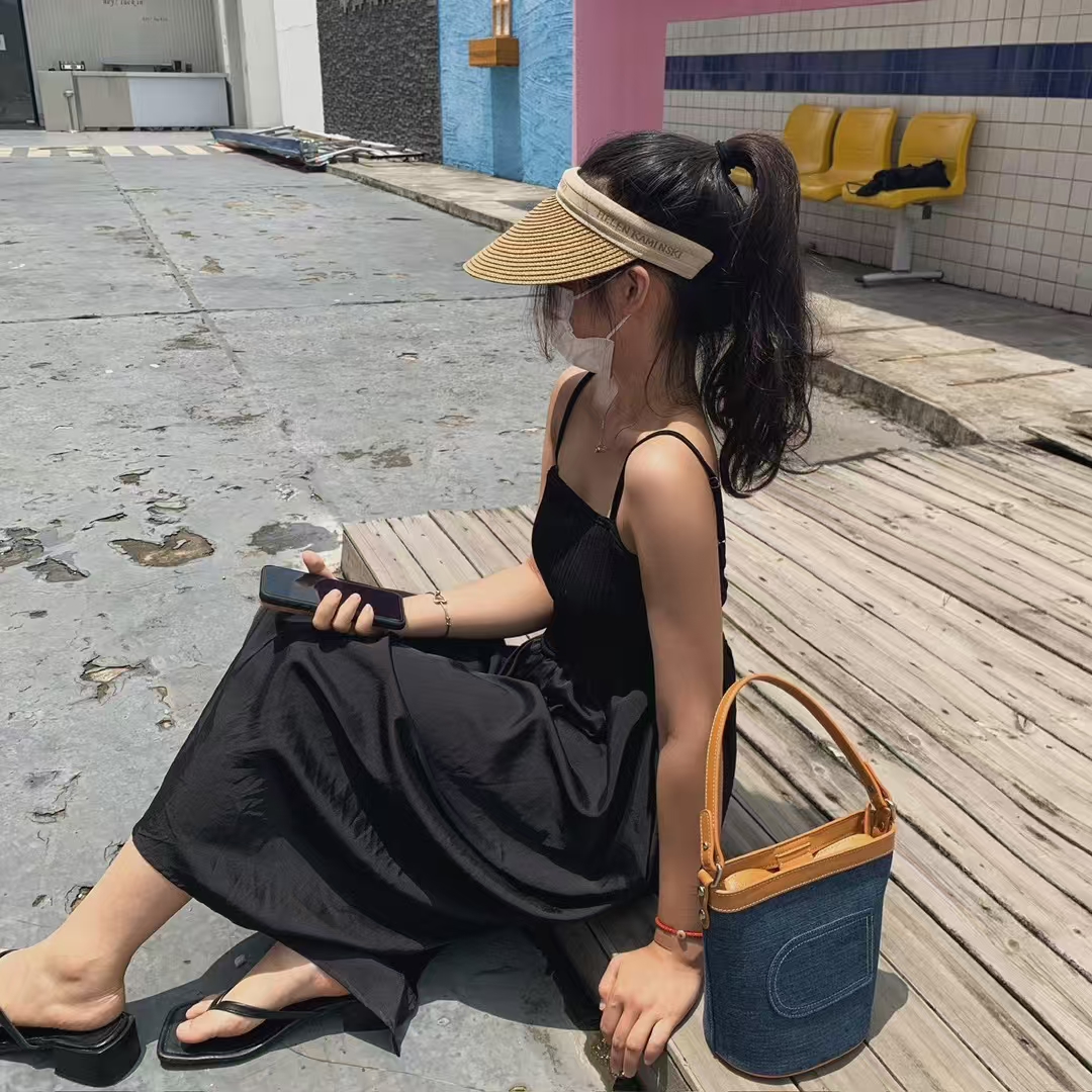 Custom Washed Canvas Denim Bucket Bag women's fashion handbag