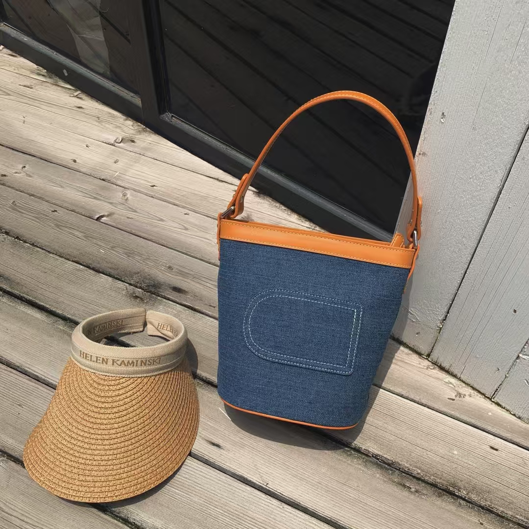 Custom Washed Canvas Denim Bucket Bag women's fashion handbag