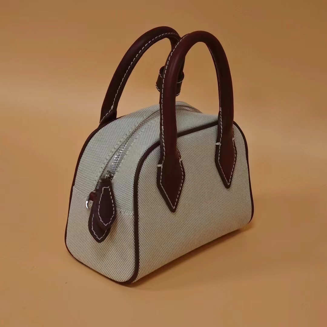 Washed Denim with Imported Vegetable-Tanned Leather Canvas Boston Bag handbag shoulder bag