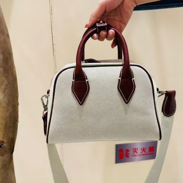 Washed Denim with Imported Vegetable-Tanned Leather Canvas Boston Bag handbag shoulder bag