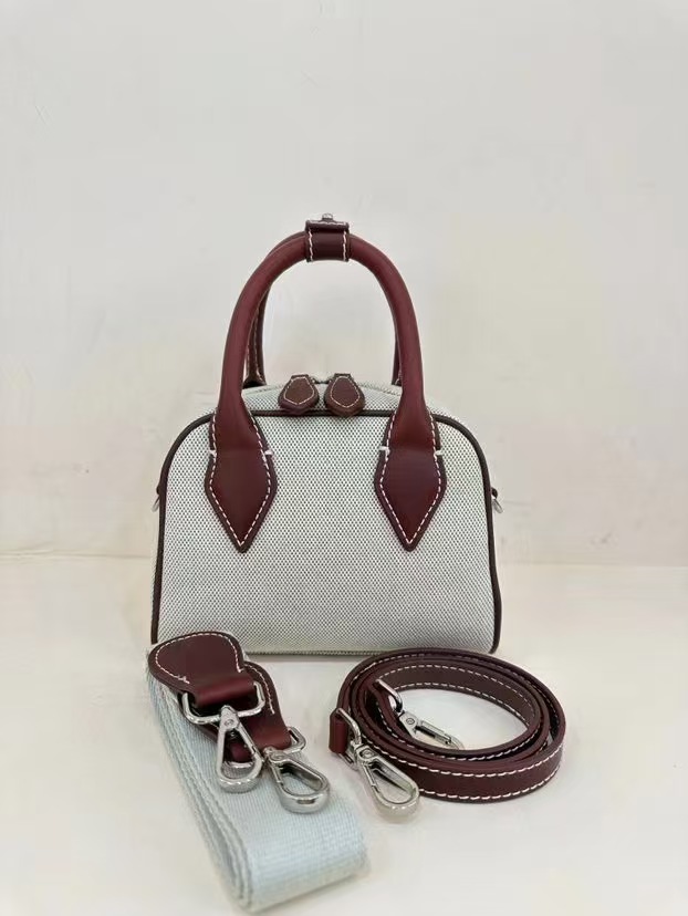 Washed Denim with Imported Vegetable-Tanned Leather Canvas Boston Bag handbag shoulder bag