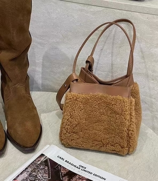 Lamb Fur Small Square Bag genuine leather vegetable basket handbag shoulder bag crossbody bag