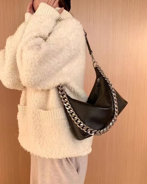 Top-Grain Cowhide Natural Crease Chain Bag Shoulder & Crossbody genuine leather bag