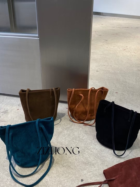 Top-Grain High-Gloss Suede Cowhide Bucket Bag fashion bags for women shoulder bag
